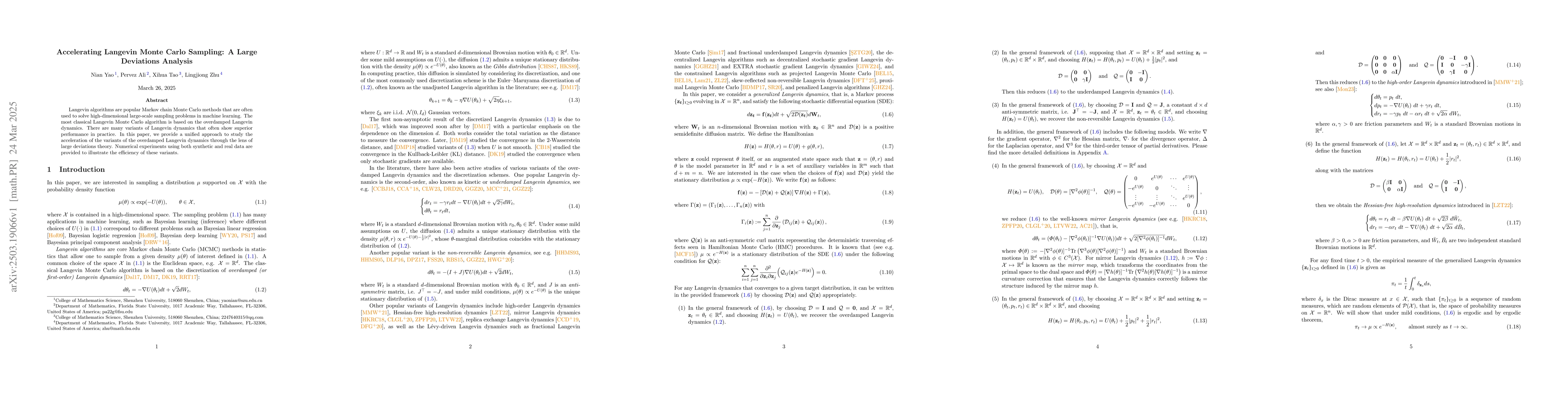 Thumbnail for Accelerating Langevin Monte Carlo Sampling: A Large Deviations Analysis