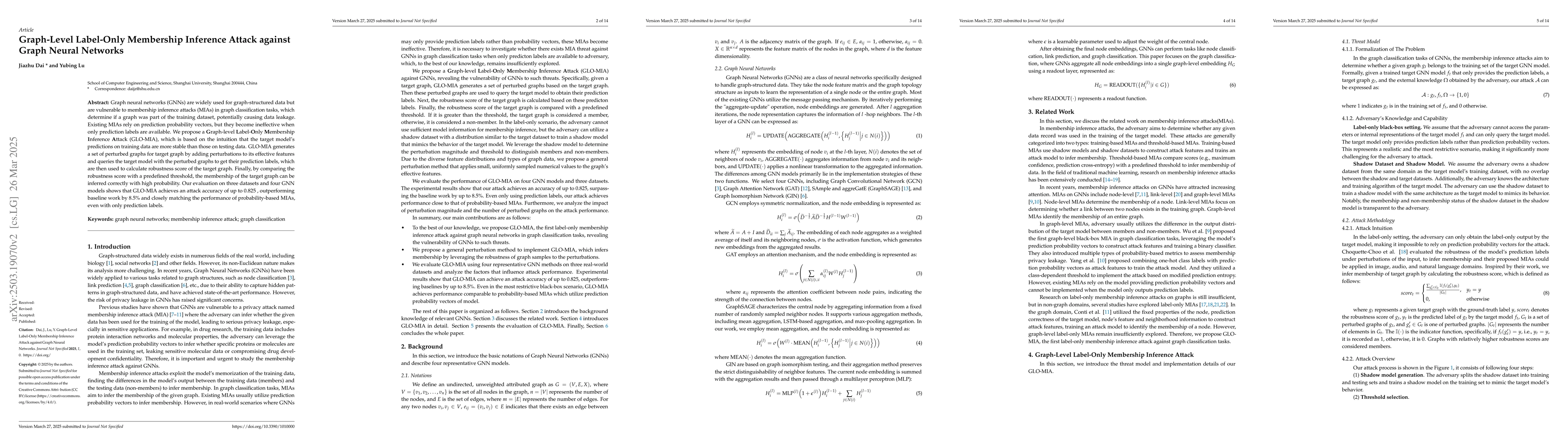 Thumbnail for Graph-Level Label-Only Membership Inference Attack against Graph Neural
  Networks