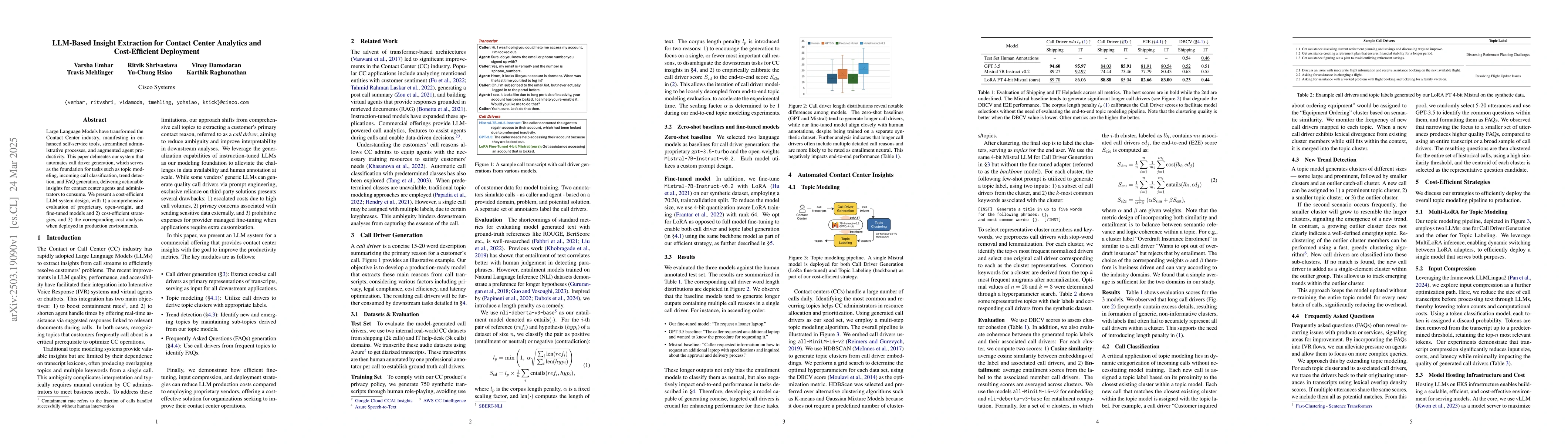 Thumbnail for LLM-Based Insight Extraction for Contact Center Analytics and
  Cost-Efficient Deployment