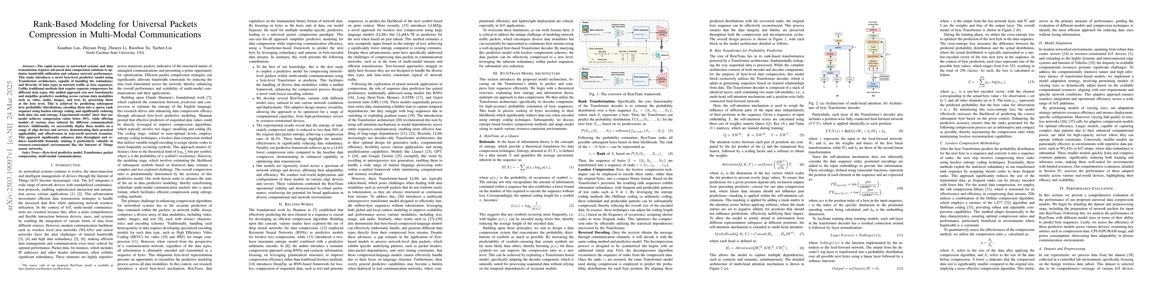 Thumbnail for Rank-Based Modeling for Universal Packets Compression in Multi-Modal
  Communications