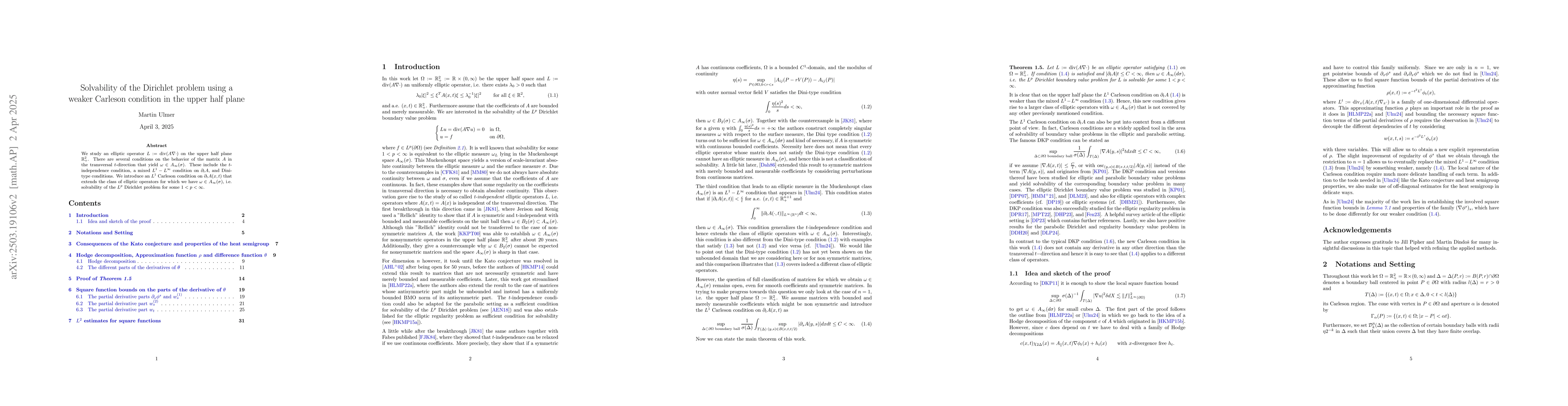 Thumbnail for Solvability of the Dirichlet problem using a weaker Carleson condition
  in the upper half plane