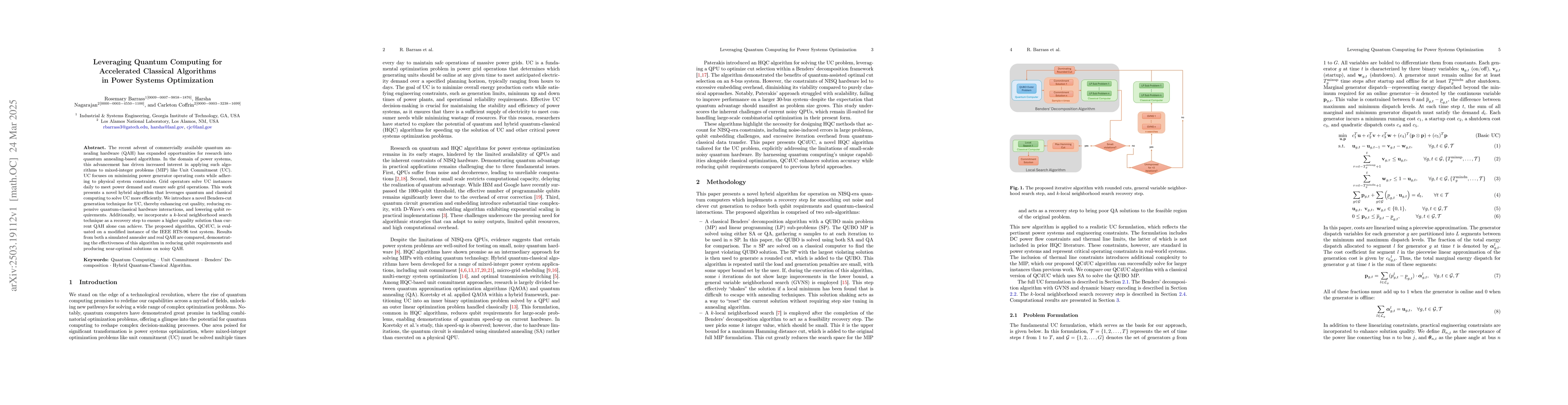Thumbnail for Leveraging Quantum Computing for Accelerated Classical Algorithms in
  Power Systems Optimization