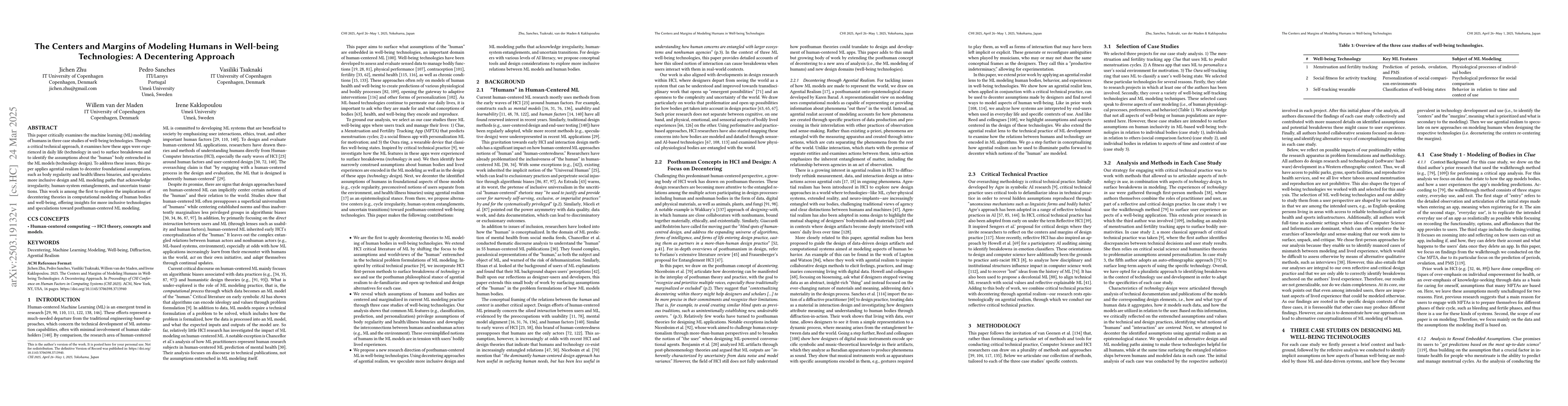 Thumbnail for The Centers and Margins of Modeling Humans in Well-being Technologies: A
  Decentering Approach