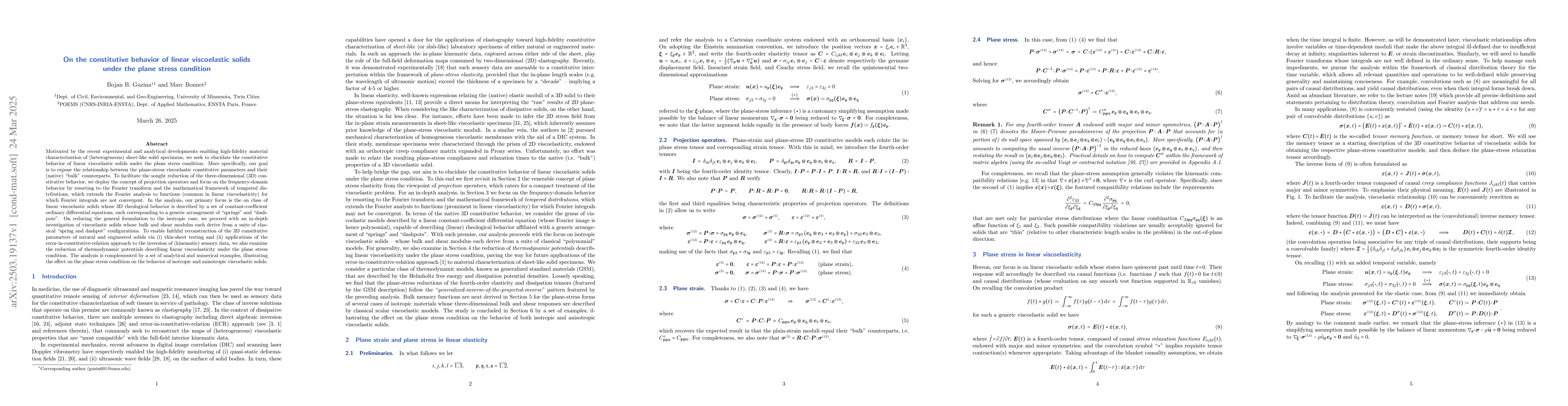 Thumbnail for On the constitutive behavior of linear viscoelastic solids under the
  plane stress condition