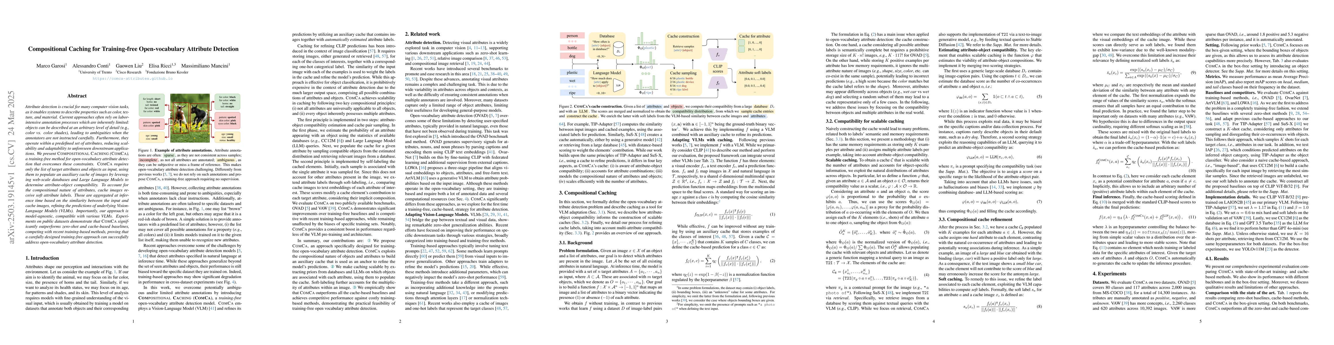 Thumbnail for Compositional Caching for Training-free Open-vocabulary Attribute
  Detection