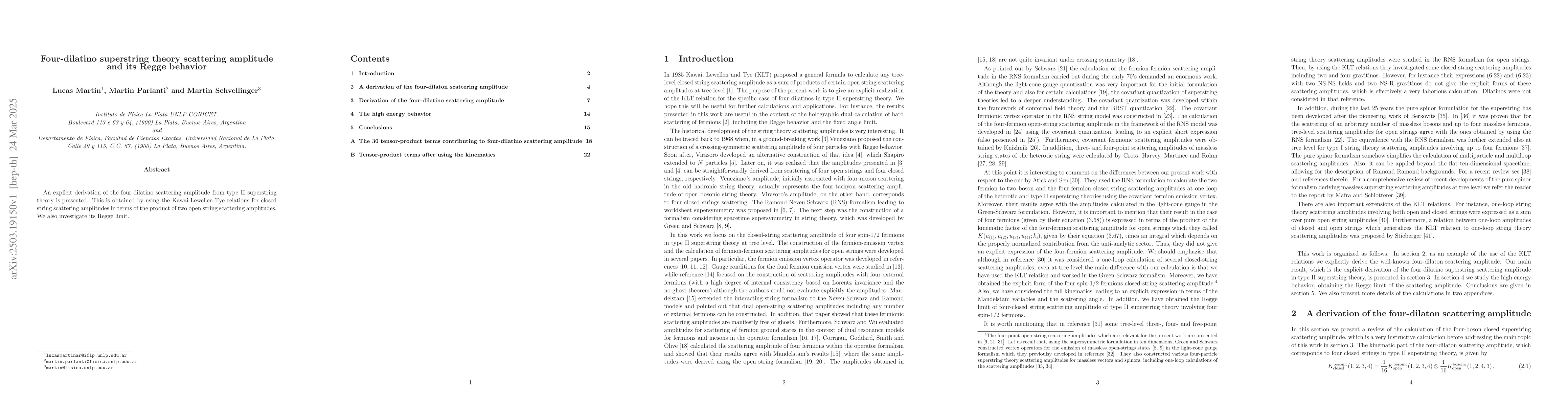 Thumbnail for Four-dilatino superstring theory scattering amplitude and its Regge
  behavior