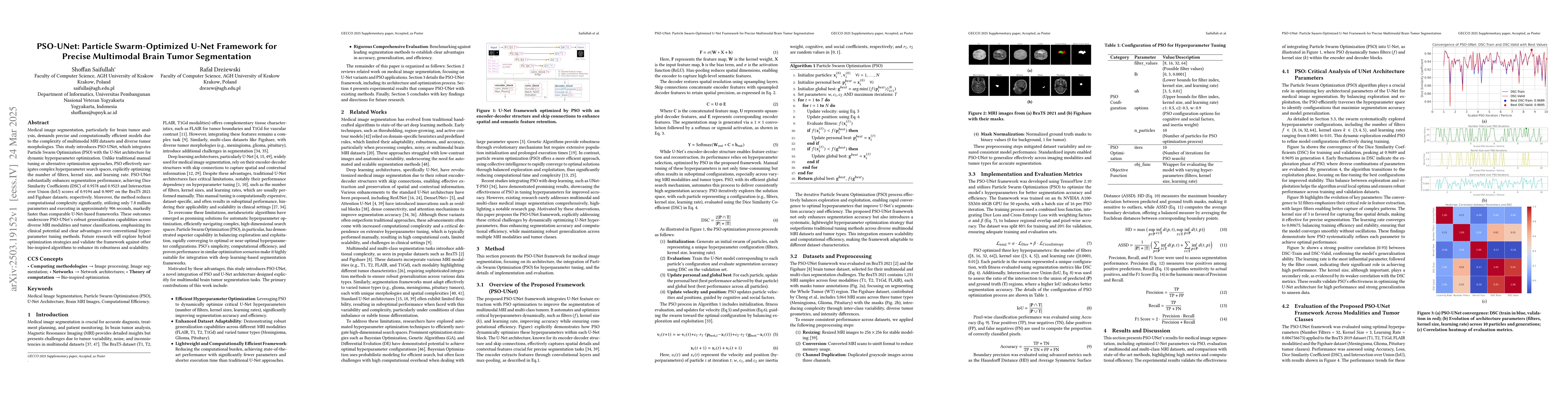 Thumbnail for PSO-UNet: Particle Swarm-Optimized U-Net Framework for Precise
  Multimodal Brain Tumor Segmentation