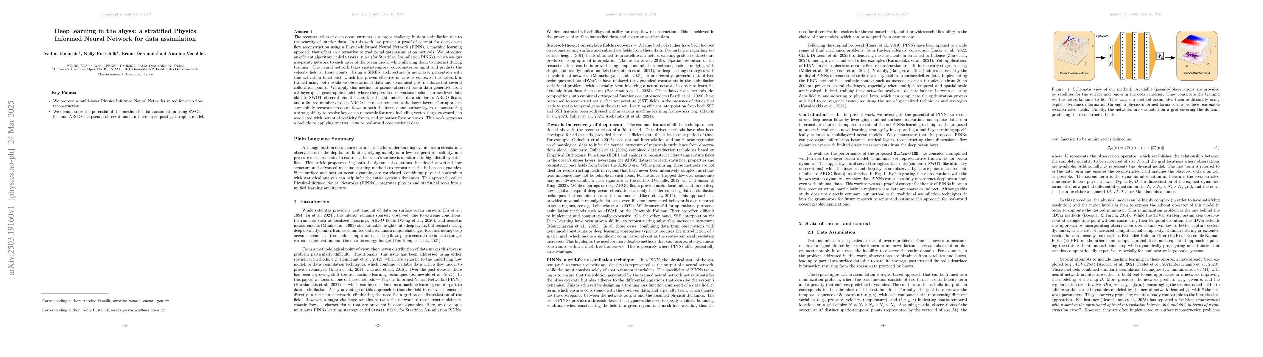 Thumbnail for Deep learning in the abyss: a stratified Physics Informed Neural Network
  for data assimilation