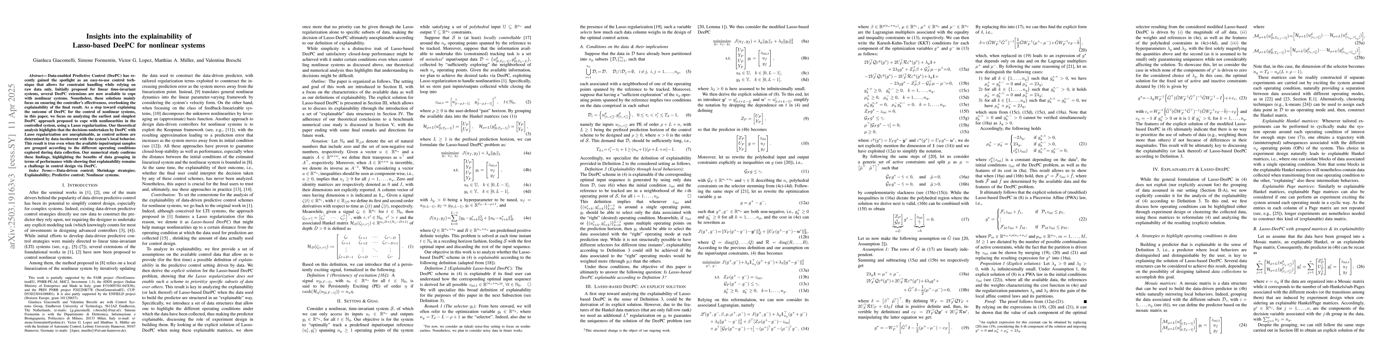 Thumbnail for Insights into the explainability of Lasso-based DeePC for nonlinear
  systems