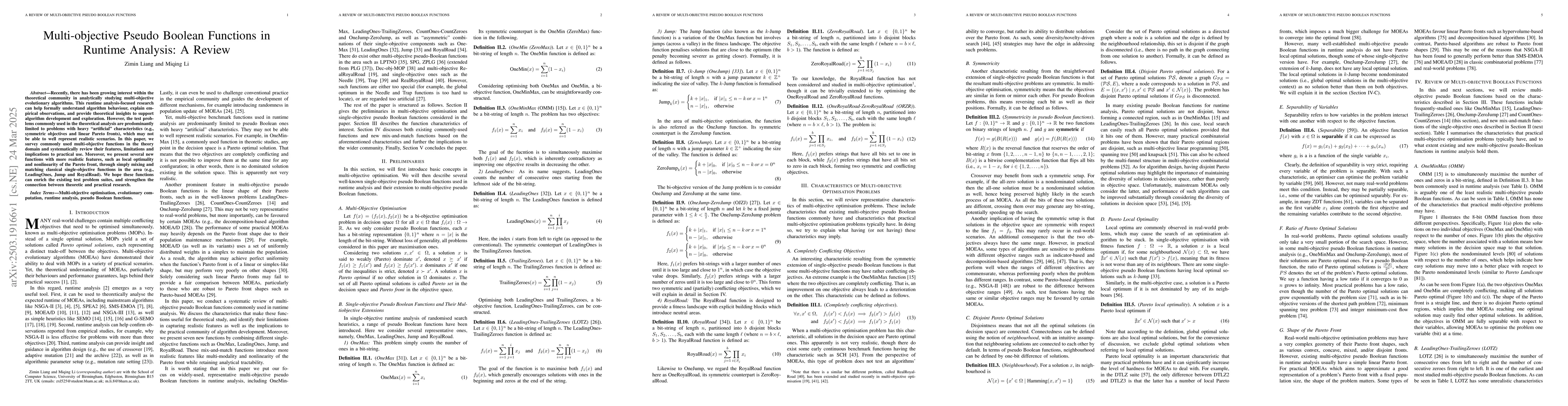 Thumbnail for Multi-objective Pseudo Boolean Functions in Runtime Analysis: A Review