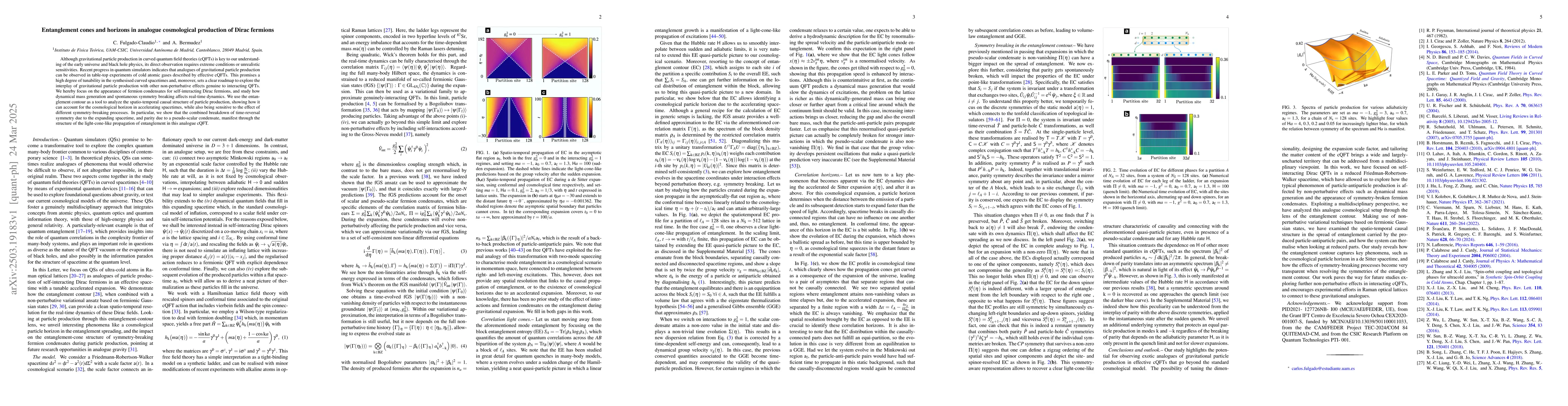 Thumbnail for Entanglement cones and horizons in analogue cosmological production of
  Dirac fermions
