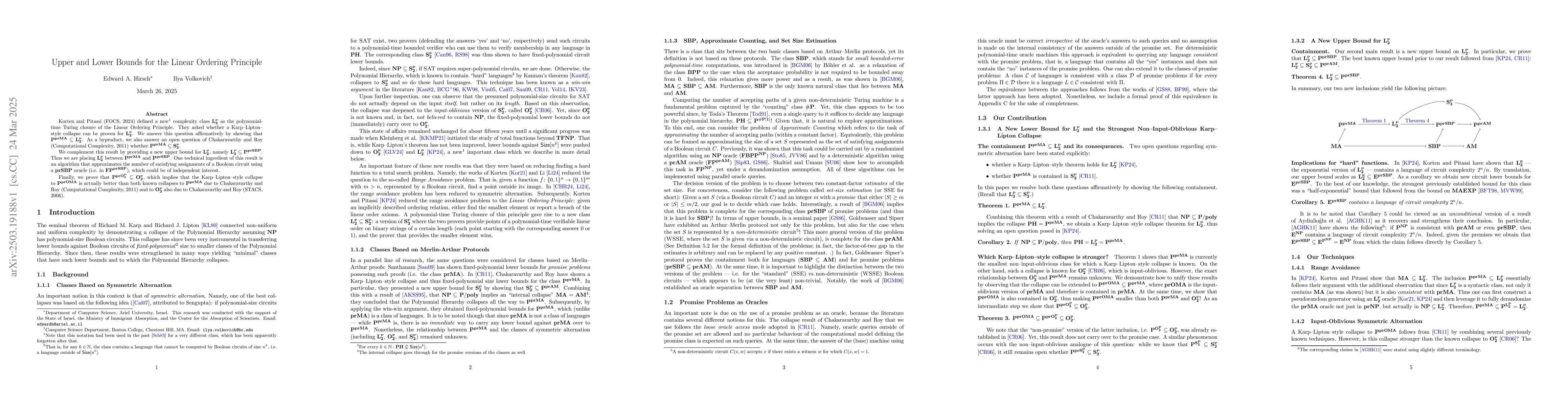 Thumbnail for Upper and Lower Bounds for the Linear Ordering Principle