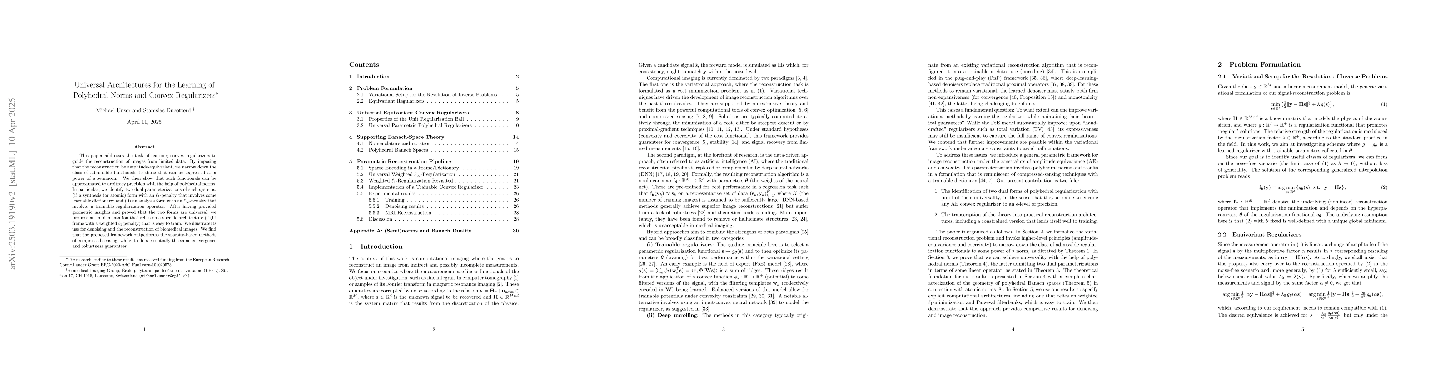 Thumbnail for Universal Architectures for the Learning of Polyhedral Norms and Convex
  Regularization Functionals