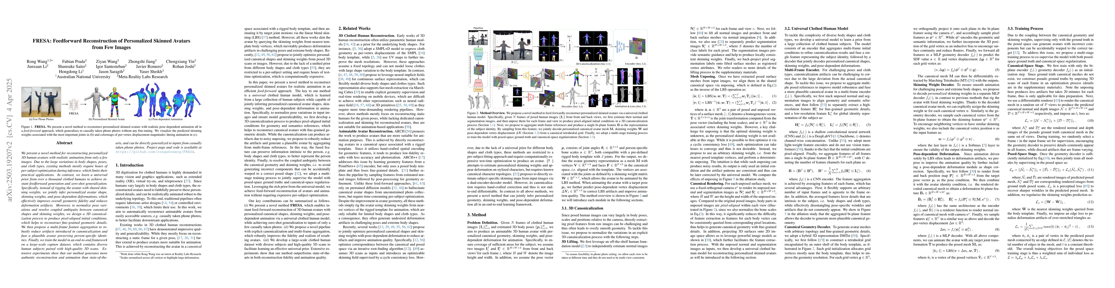Thumbnail for FRESA:Feedforward Reconstruction of Personalized Skinned Avatars from
  Few Images