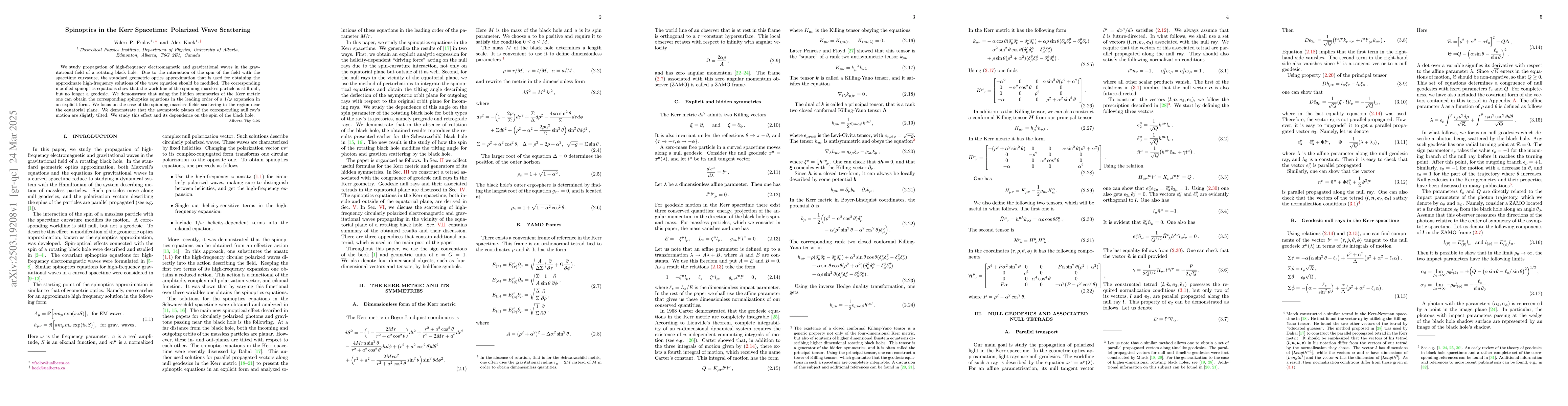 Thumbnail for Spinoptics in the Kerr Spacetime: Polarized Wave Scattering