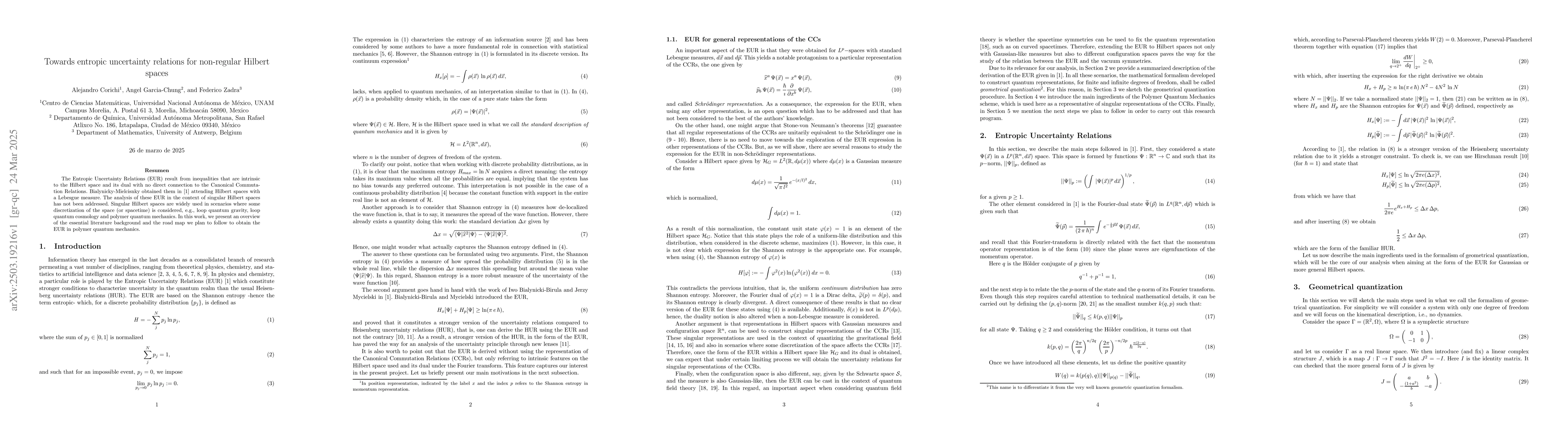 Thumbnail for Towards entropic uncertainty relations for non-regular Hilbert spaces