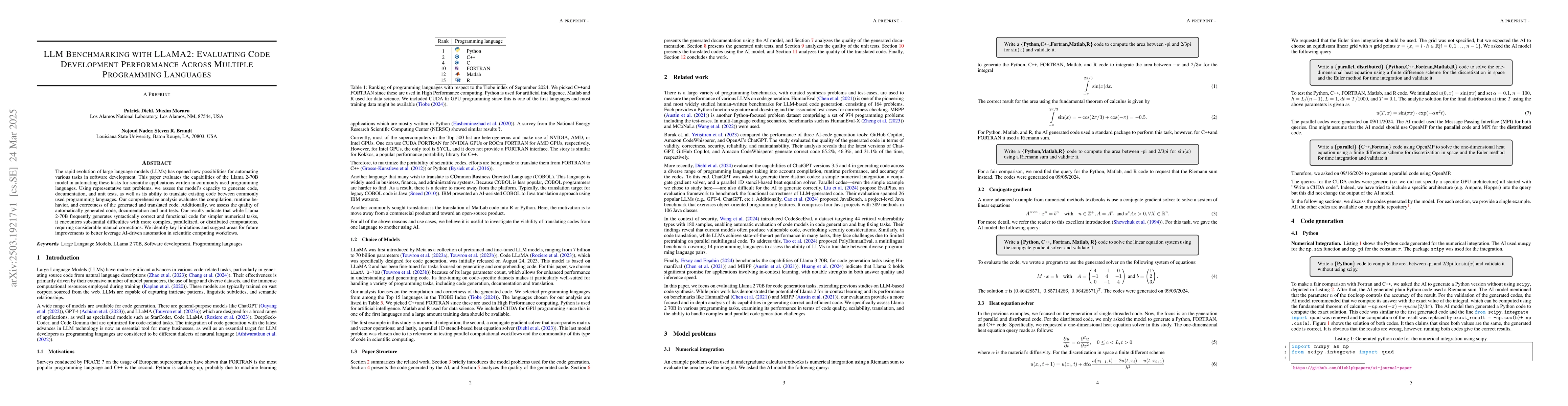 Thumbnail for LLM Benchmarking with LLaMA2: Evaluating Code Development Performance
  Across Multiple Programming Languages