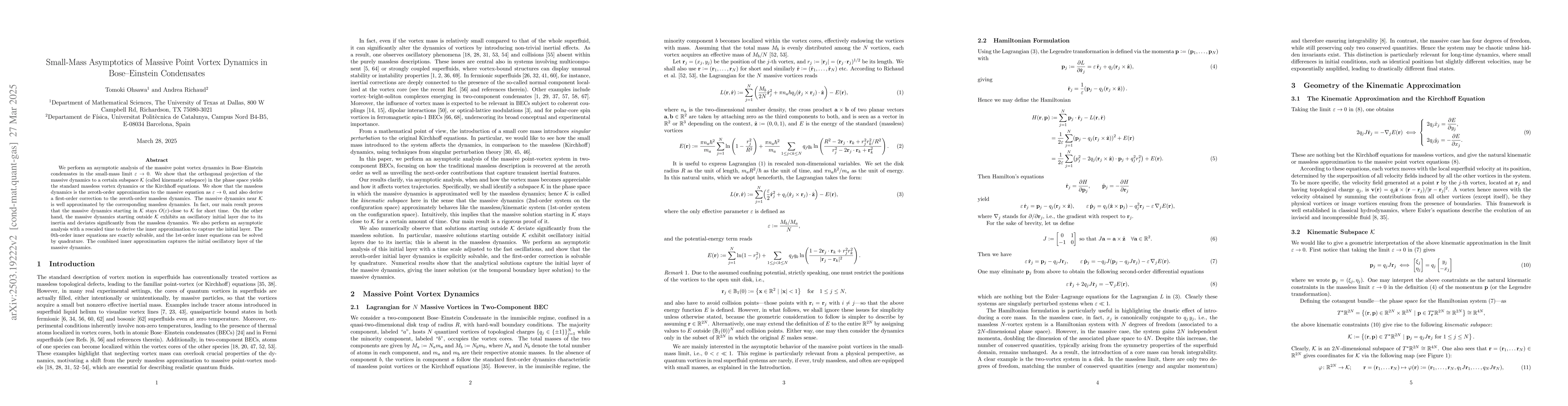 Thumbnail for Small-Mass Asymptotics of Massive Point Vortex Dynamics in
  Bose--Einstein Condensates
