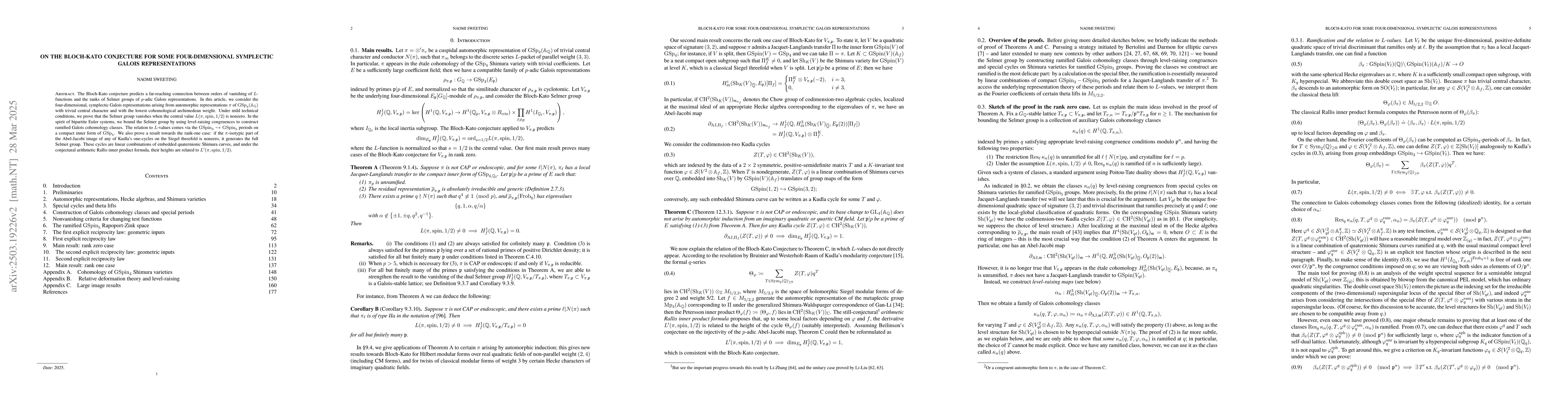 Thumbnail for On the Bloch-Kato conjecture for some four-dimensional symplectic Galois
  representations