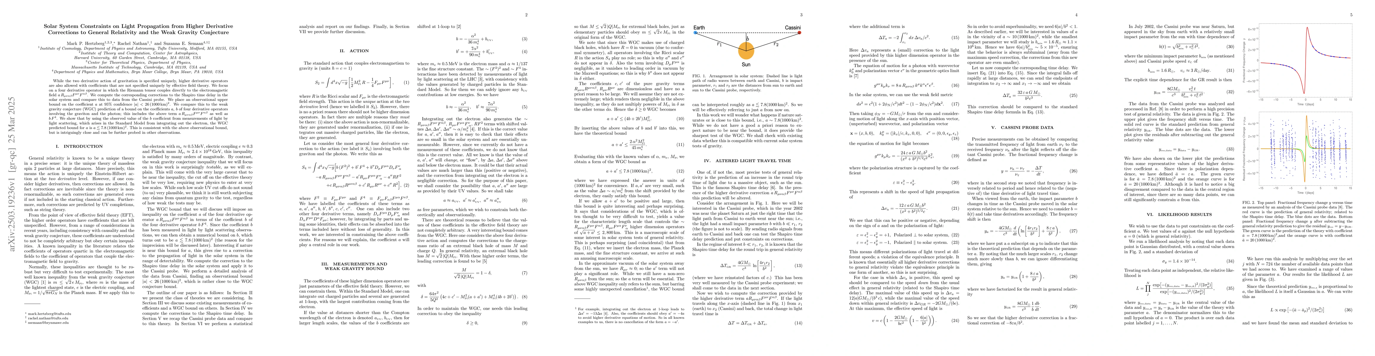 Thumbnail for Solar System Constraints on Light Propagation from Higher Derivative
  Corrections to General Relativity and the Weak Gravity Conjecture