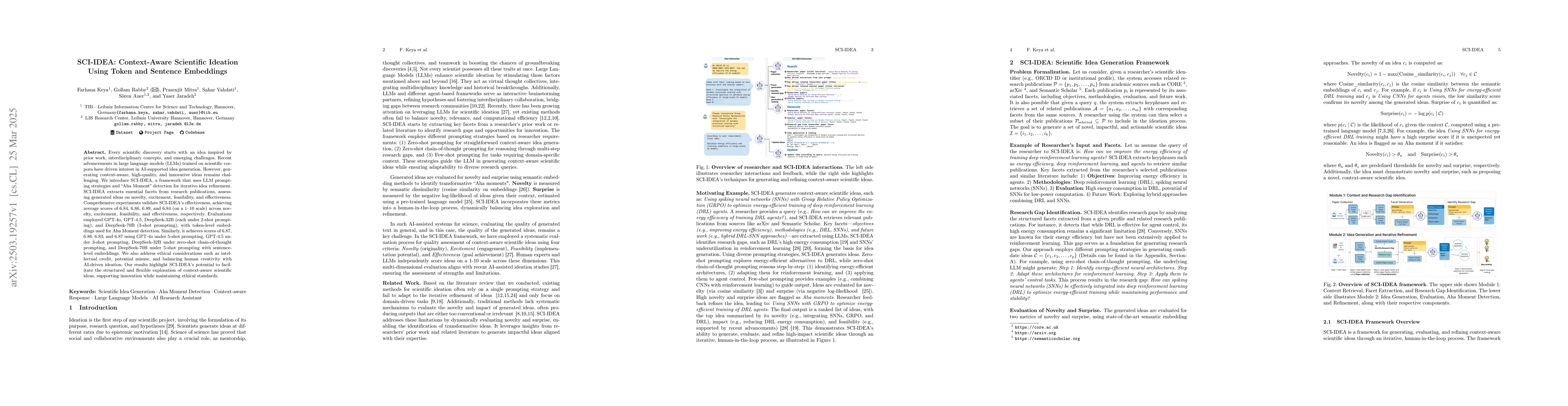 Thumbnail for SCI-IDEA: Context-Aware Scientific Ideation Using Token and Sentence
  Embeddings