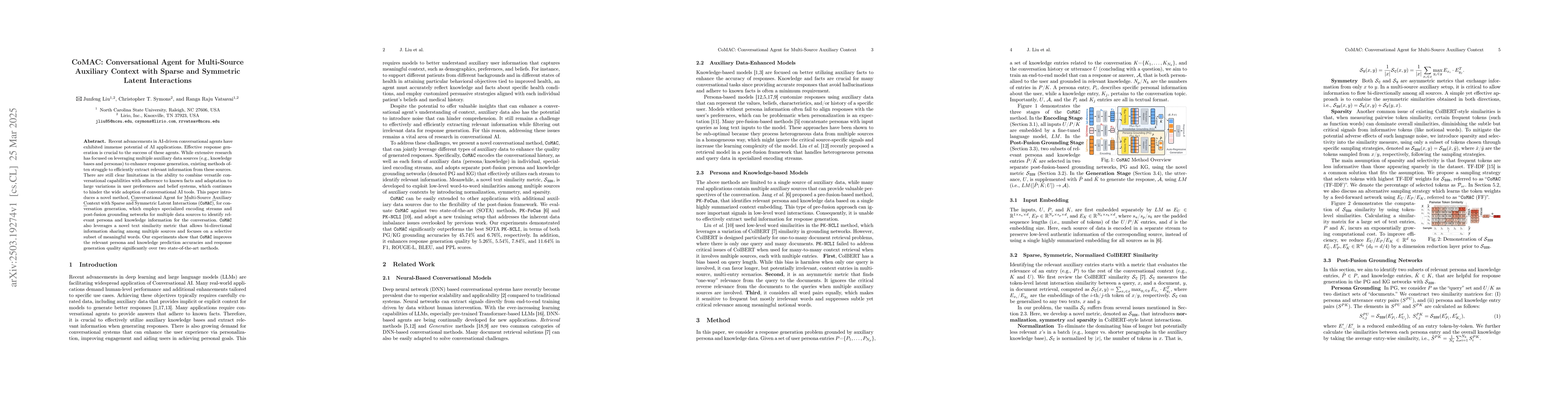 Thumbnail for CoMAC: Conversational Agent for Multi-Source Auxiliary Context with
  Sparse and Symmetric Latent Interactions