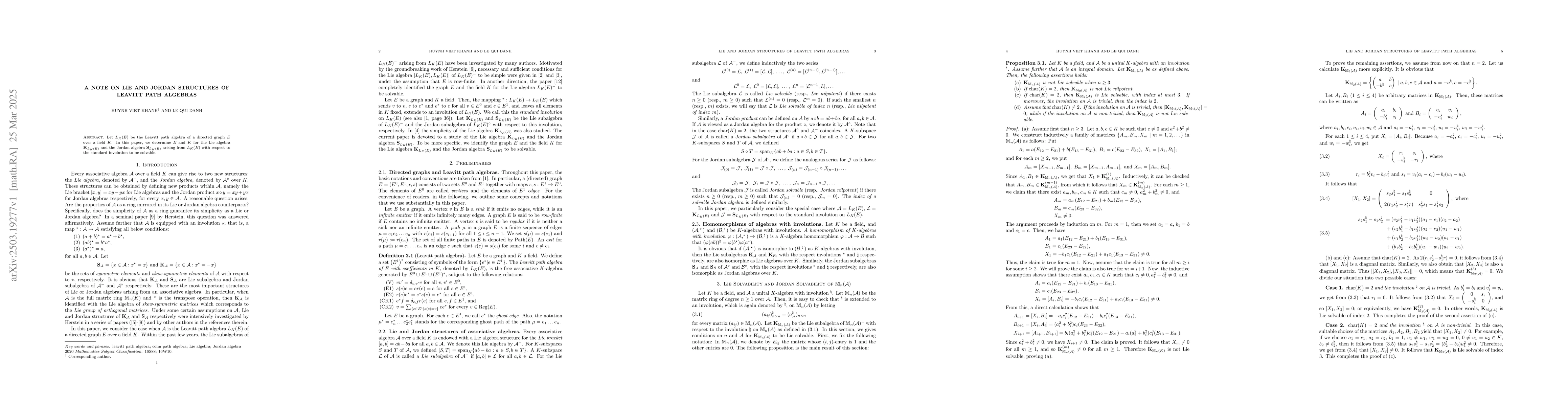 Thumbnail for A note on Lie and Jordan structures of Leavitt path algebras