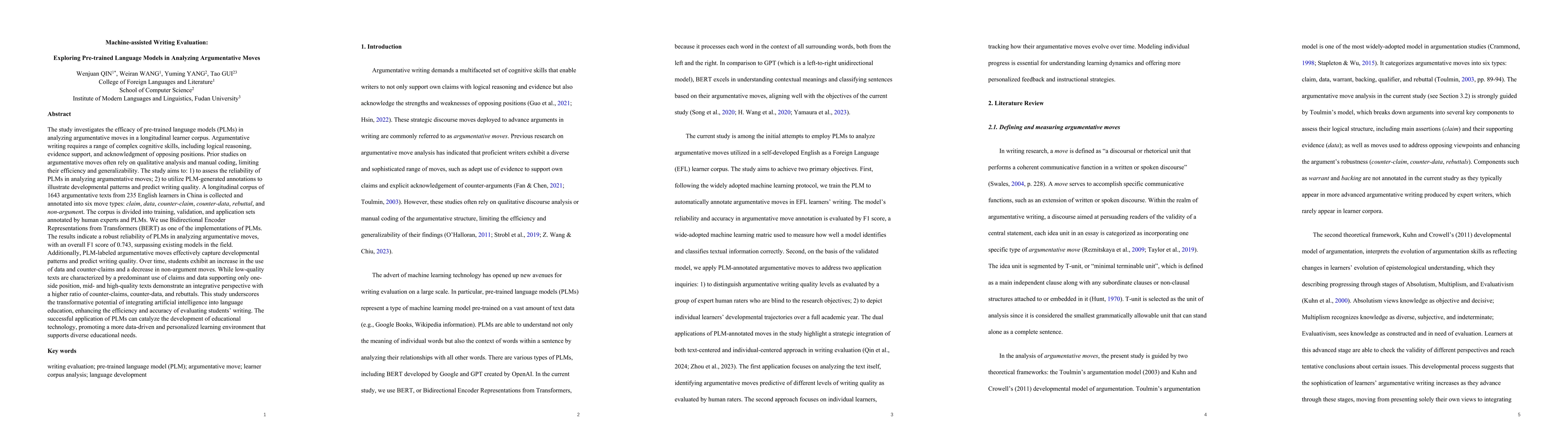 Thumbnail for Machine-assisted writing evaluation: Exploring pre-trained language
  models in analyzing argumentative moves