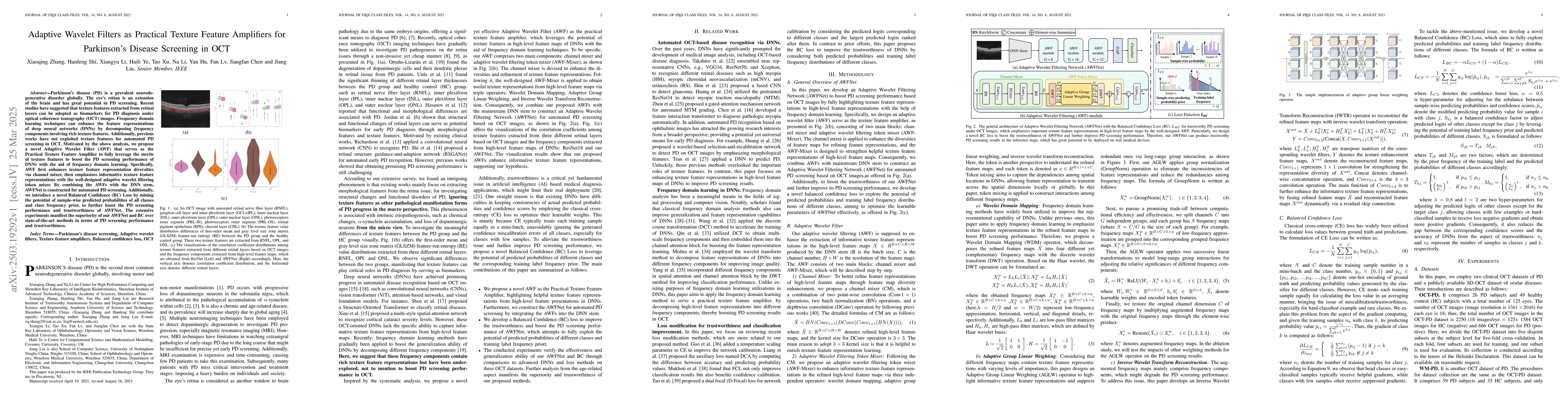 Thumbnail for Adaptive Wavelet Filters as Practical Texture Feature Amplifiers for
  Parkinson's Disease Screening in OCT