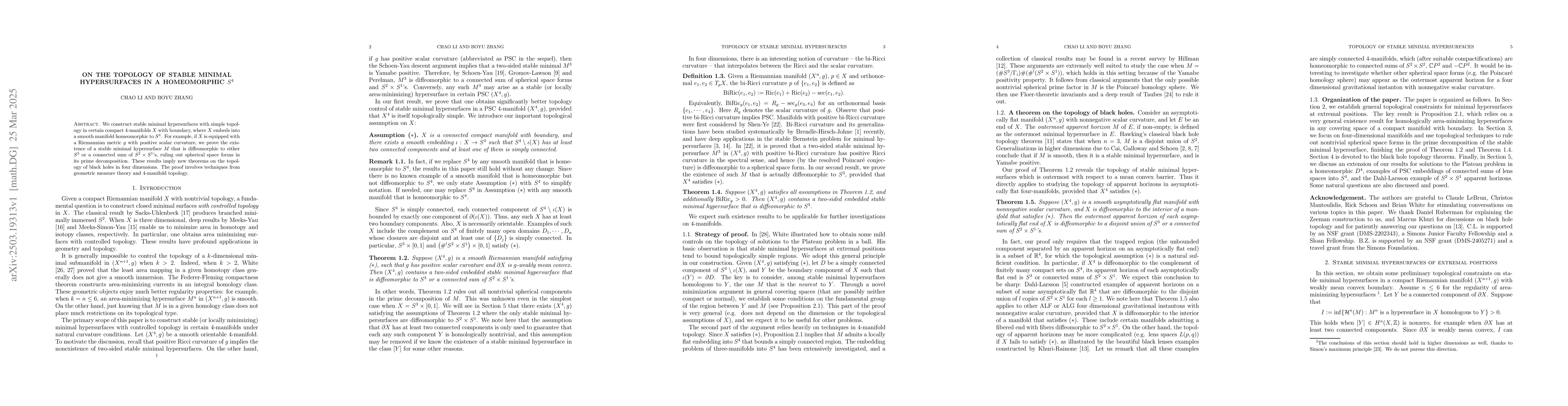 Thumbnail for On the topology of stable minimal hypersurfaces in a homeomorphic $S^4$