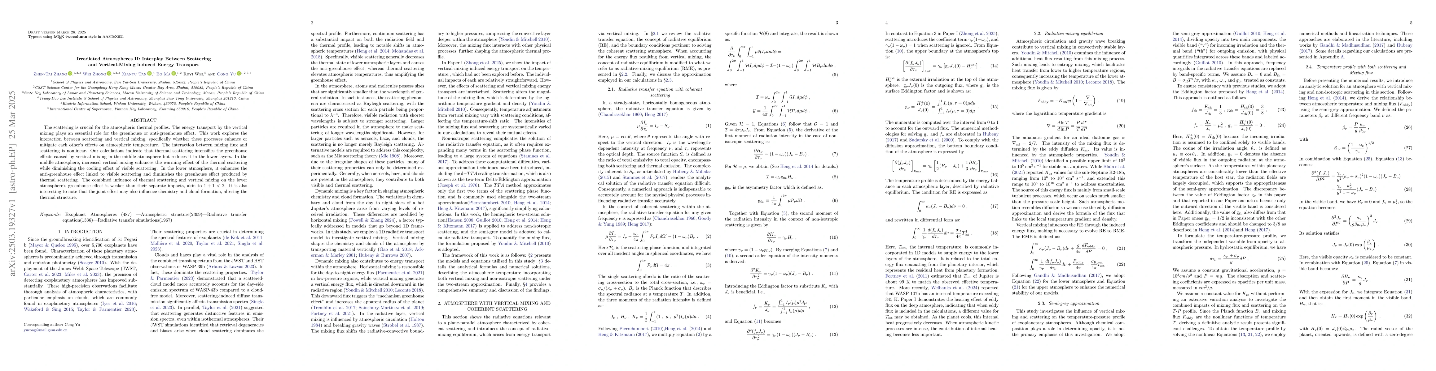 Thumbnail for Irradiated Atmospheres II: Interplay Between Scattering and
  Vertical-Mixing induced Energy Transport