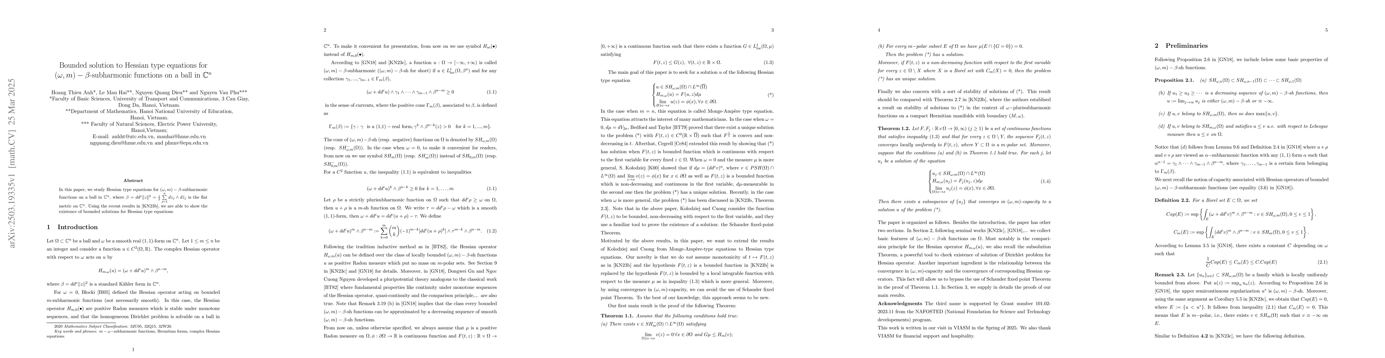 Thumbnail for Bounded solution to Hessian type equations for
  $(ø,m)-β$-subharmonic functions on a ball in $\mathbb C^n$