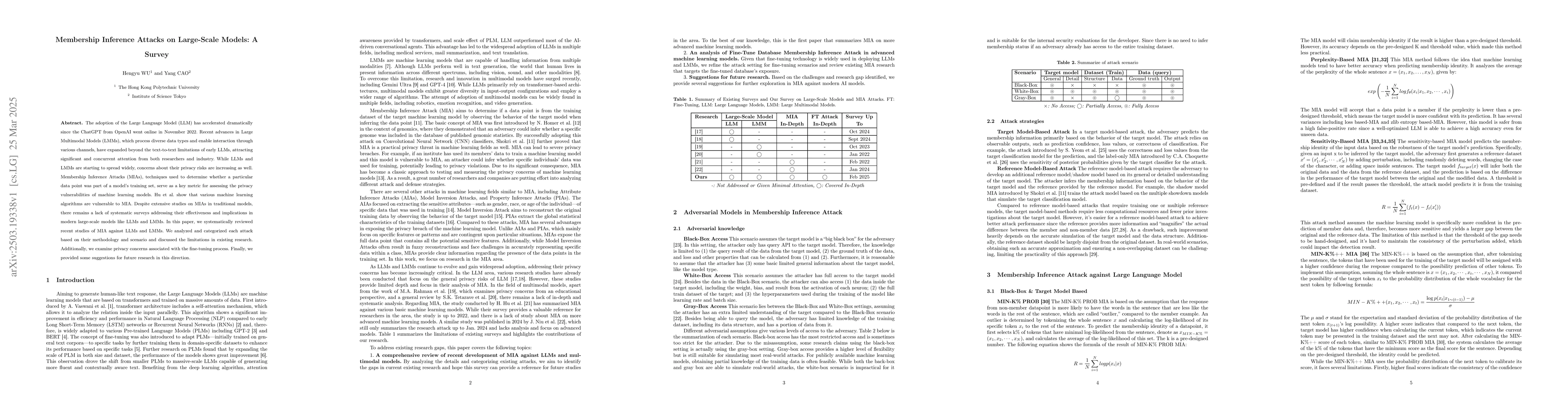 Thumbnail for Membership Inference Attacks on Large-Scale Models: A Survey