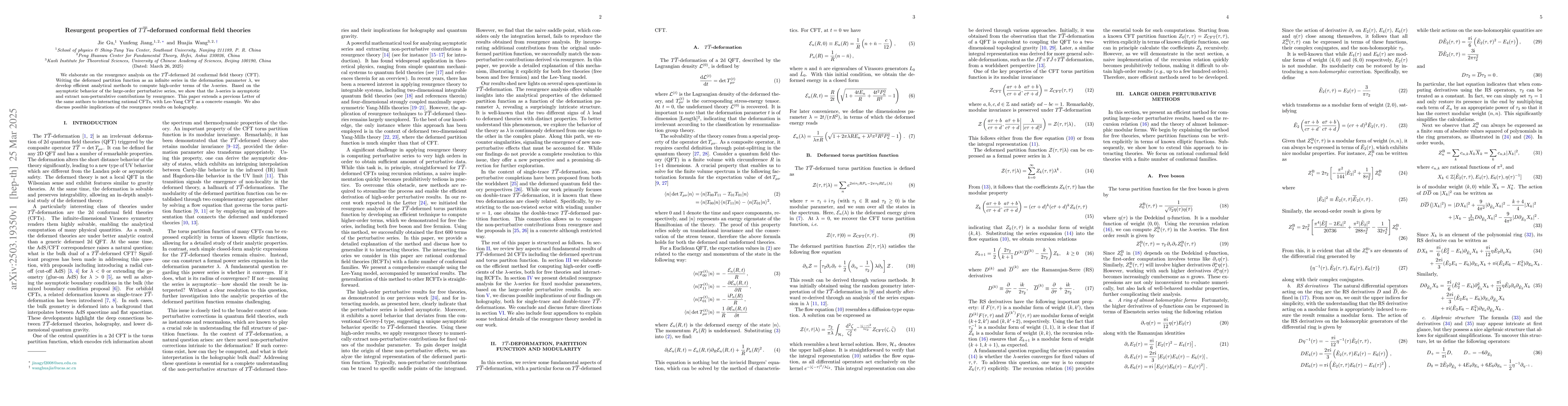 Thumbnail for Resurgent properties of $T\overline{T}$-deformed conformal field
  theories