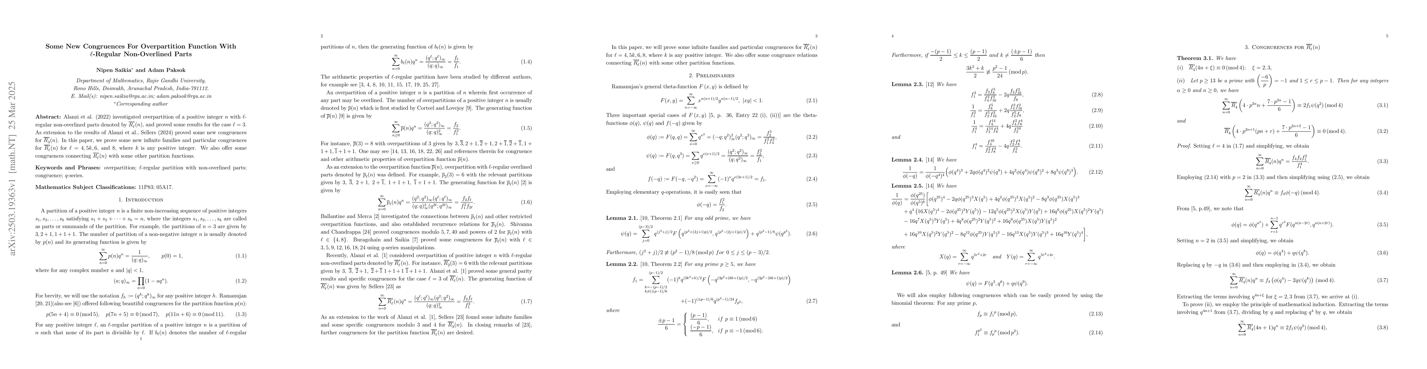 Thumbnail for Some New Congruences For Overpartition Function With $\ell$-Regular
  Non-Overlined Parts