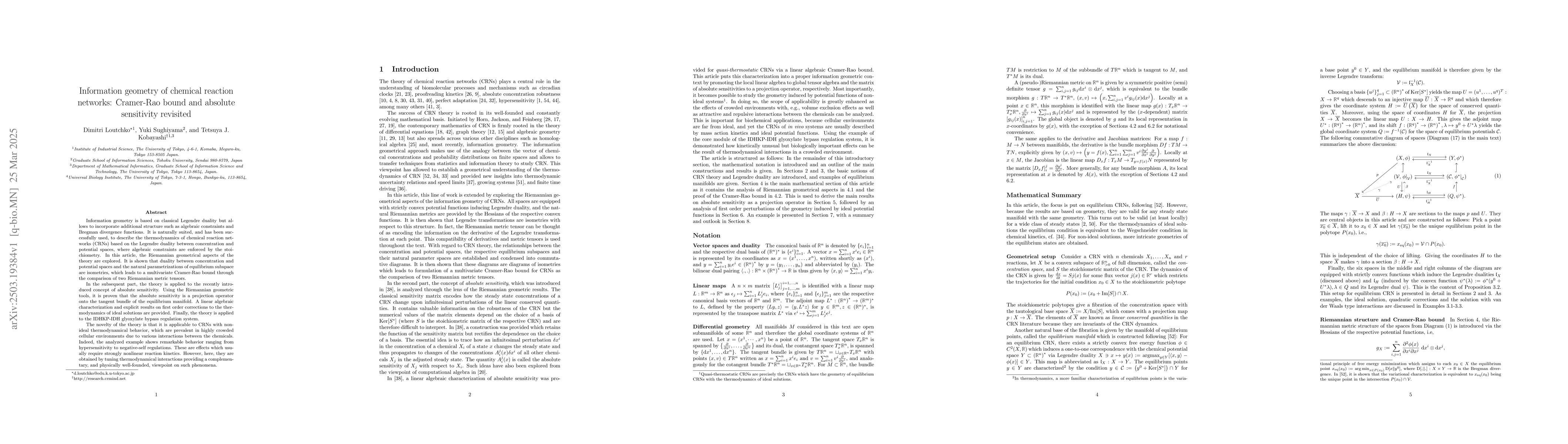 Thumbnail for Information geometry of chemical reaction networks: Cramer-Rao bound and
  absolute sensitivity revisited