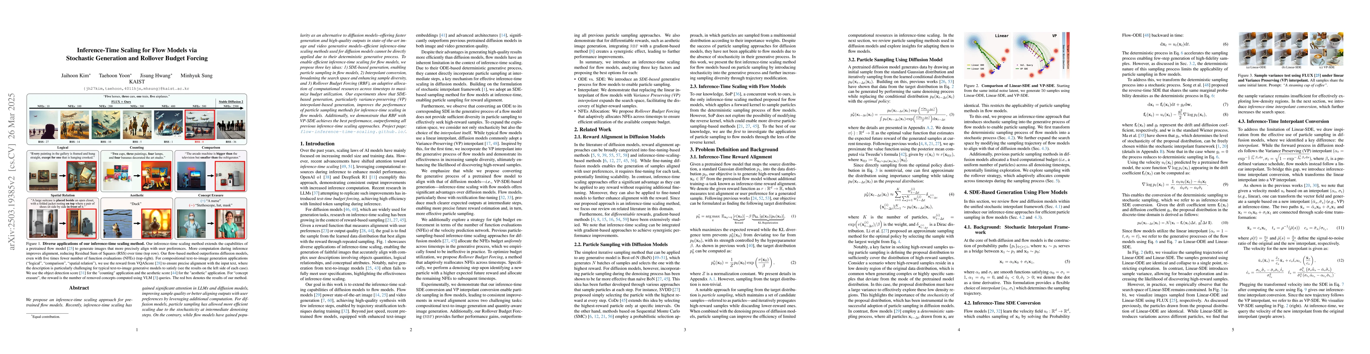 Thumbnail for Inference-Time Scaling for Flow Models via Stochastic Generation and
  Rollover Budget Forcing