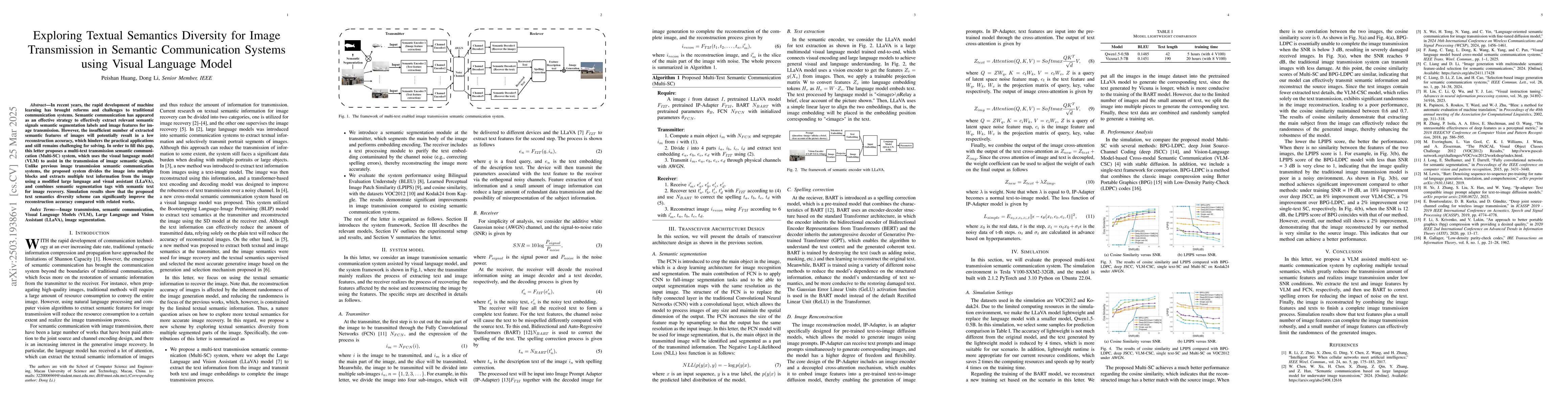 Thumbnail for Exploring Textual Semantics Diversity for Image Transmission in Semantic
  Communication Systems using Visual Language Model
