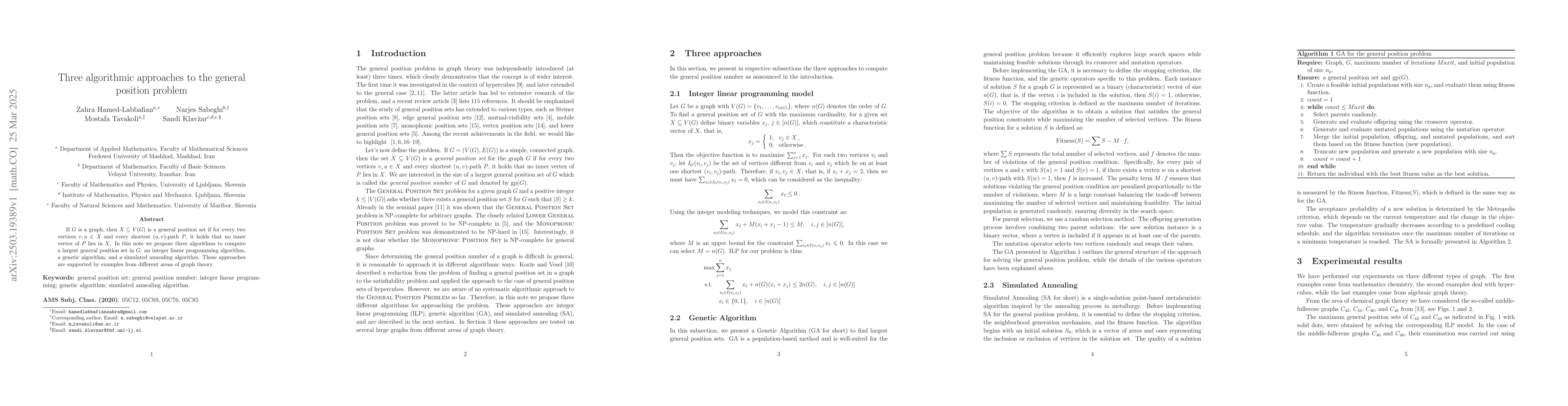 Thumbnail for Three algorithmic approaches to the general position problem