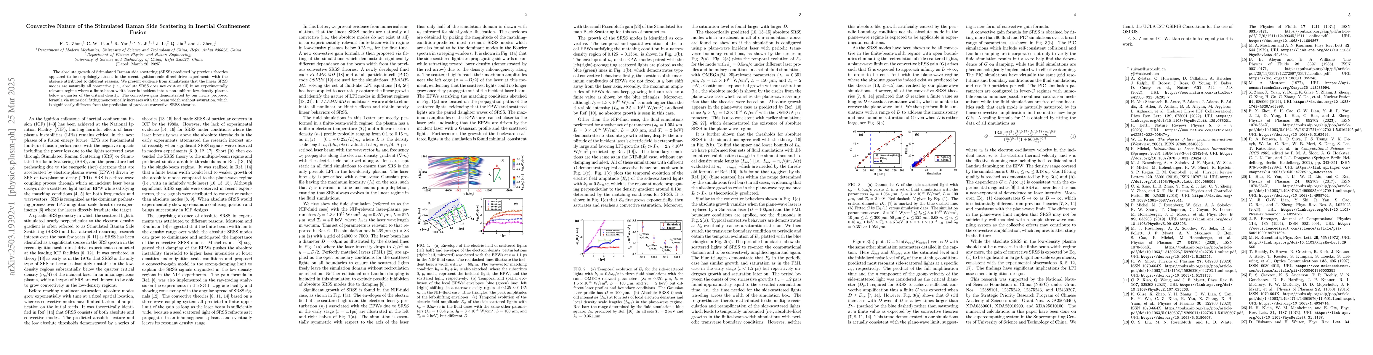 Thumbnail for Convective Nature of the Stimulated Raman Side Scattering in Inertial
  Confinement Fusion