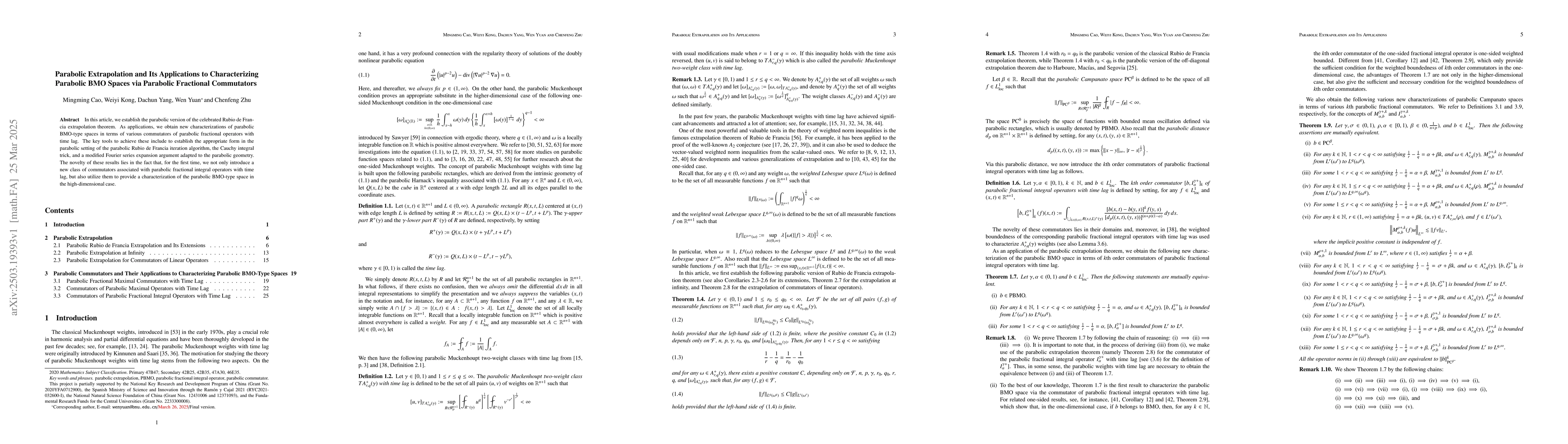 Thumbnail for Parabolic Extrapolation and Its Applications to Characterizing Parabolic
  BMO Spaces via Parabolic Fractional Commutators