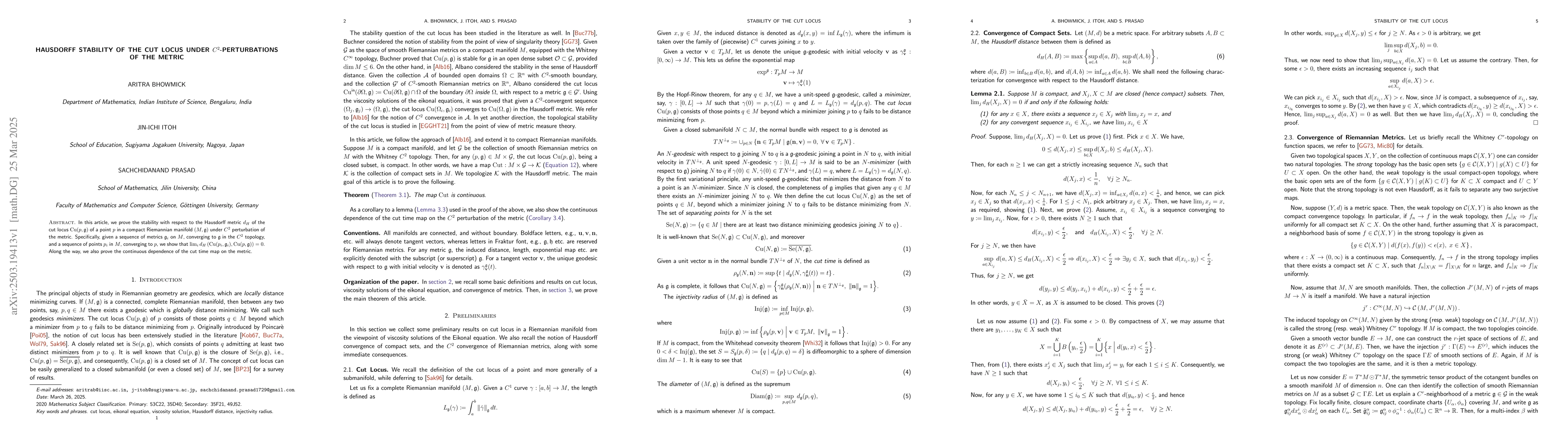 Thumbnail for Hausdorff Stability of the Cut Locus Under $C^2$-Perturbations of the
  Metric