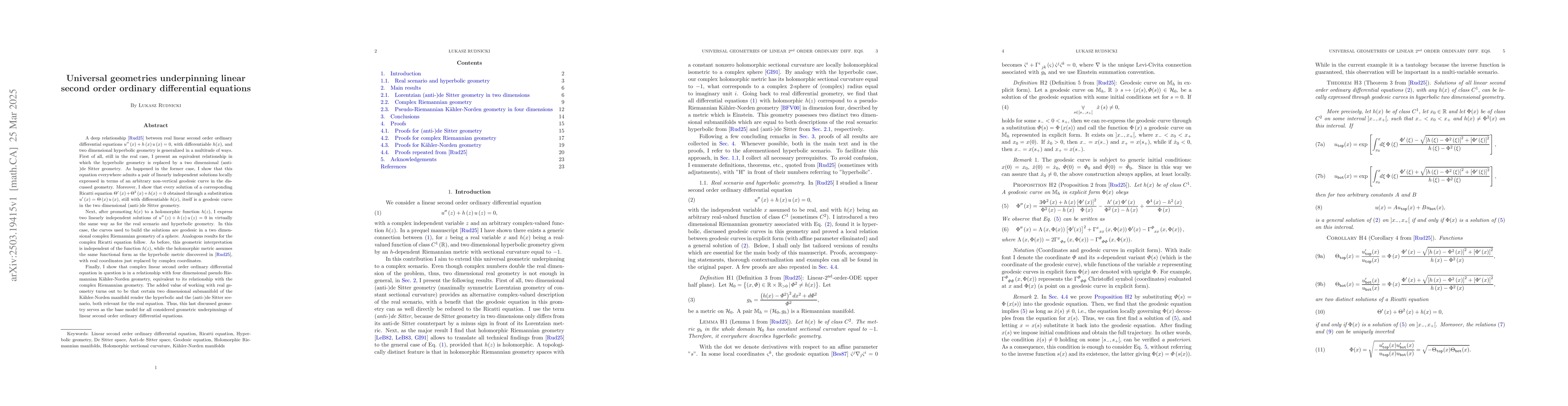 Thumbnail for Universal geometries underpinning linear second order ordinary
  differential equations