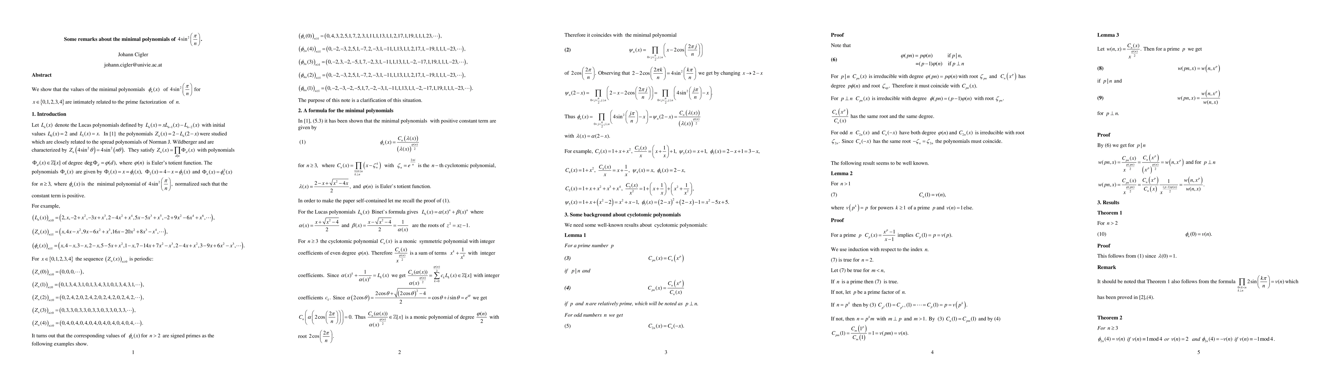Thumbnail for Some remarks about the minimal polynomials of $4{\sin ^2}\left(
  {\frac{Ď€}{n}} \right)$