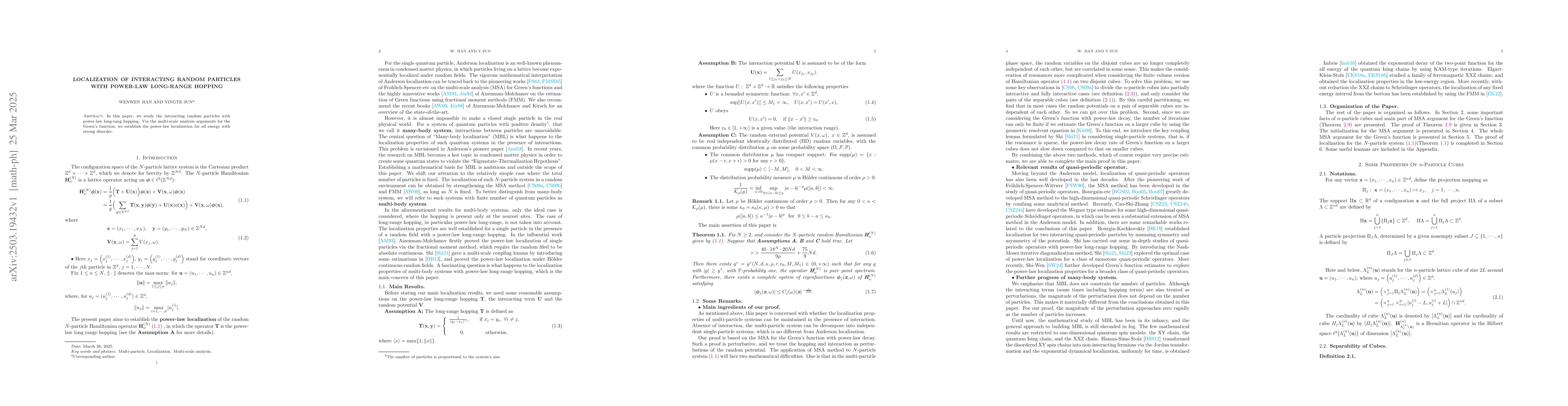 Thumbnail for Localization of interacting random particles with power-law long-range
  hopping