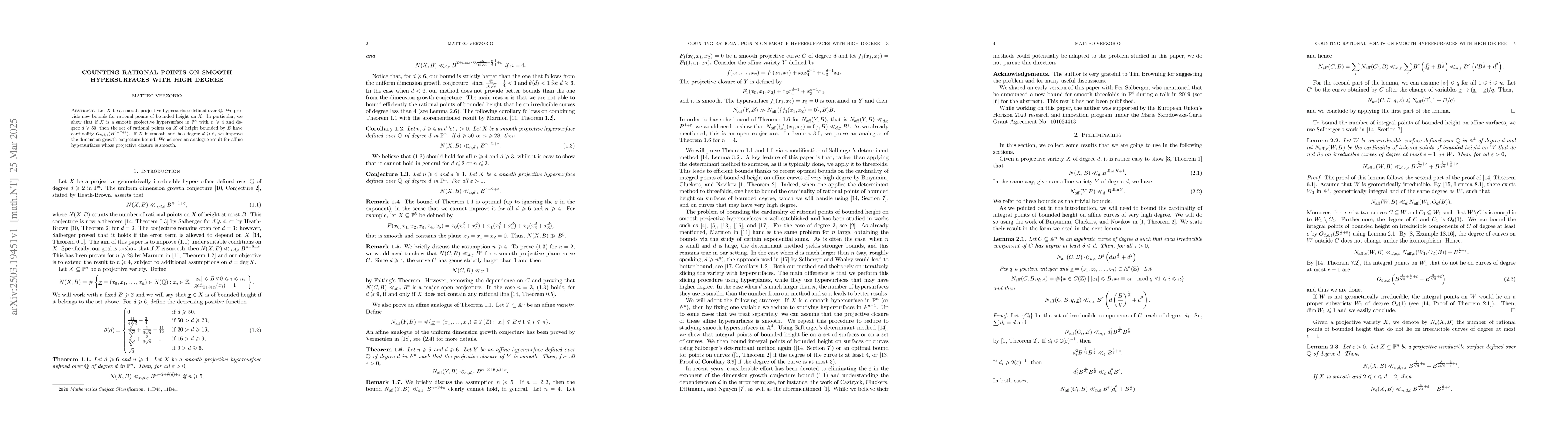 Thumbnail for Counting rational points on smooth hypersurfaces with high degree