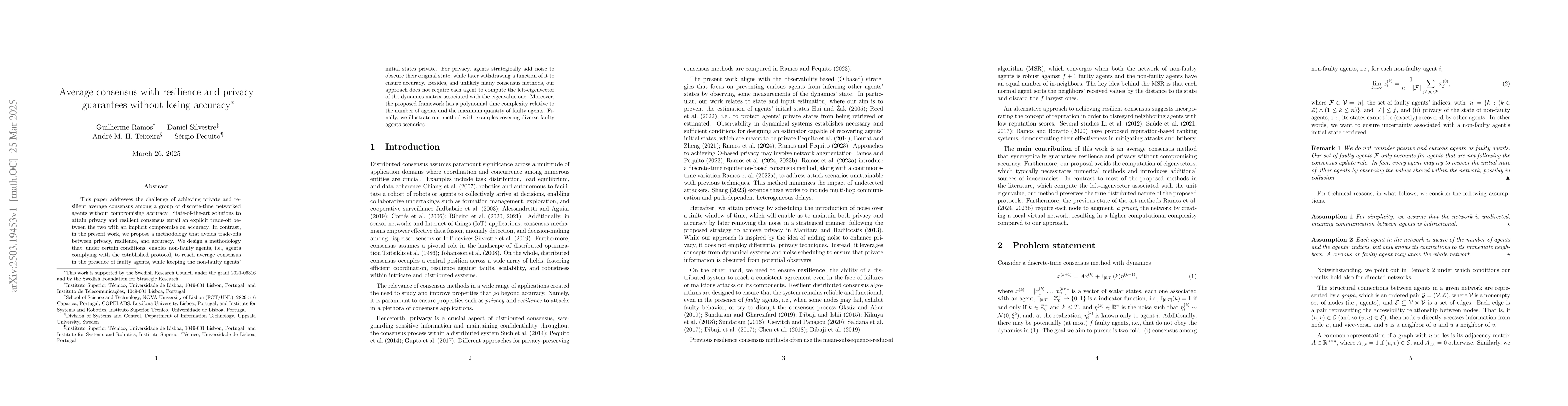 Thumbnail for Average consensus with resilience and privacy guarantees without losing
  accuracy