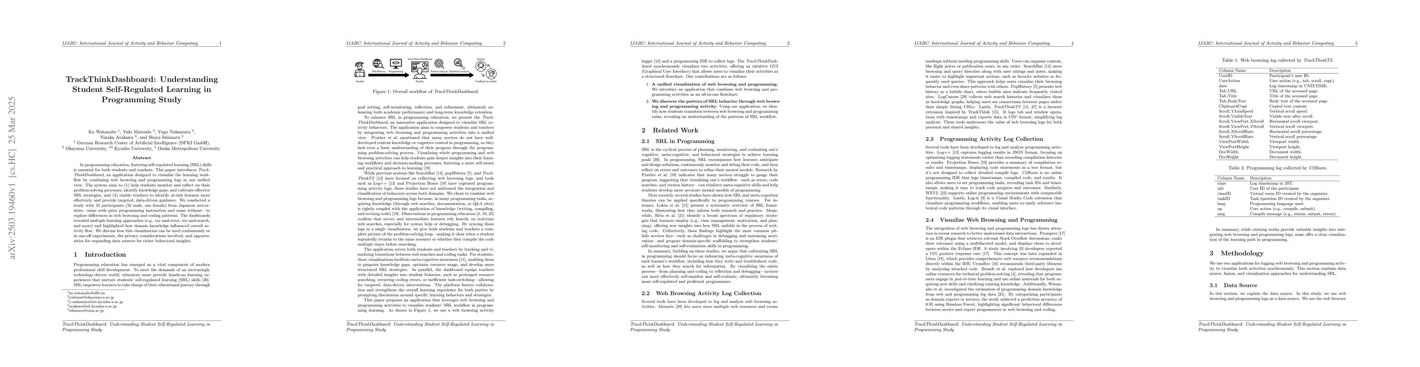Thumbnail for TrackThinkDashboard: Understanding Student Self-Regulated Learning in
  Programming Study