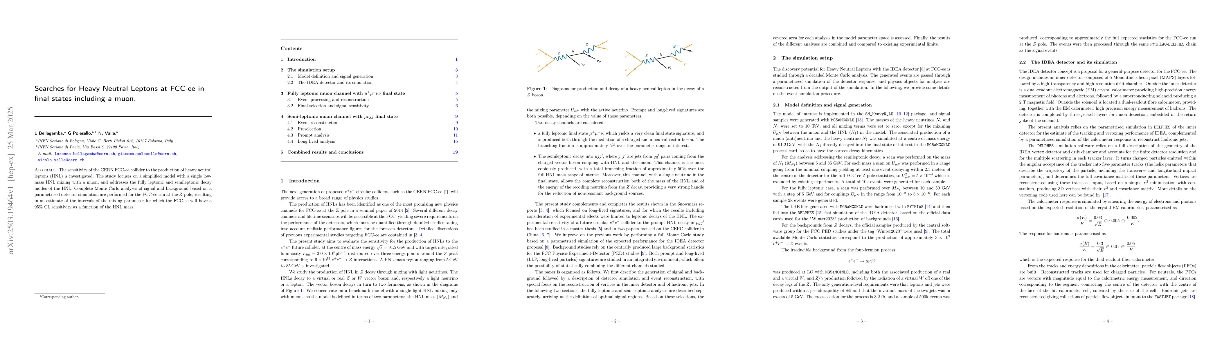 Thumbnail for Searches for Heavy Neutral Leptons at FCC-ee in final states including a
  muon