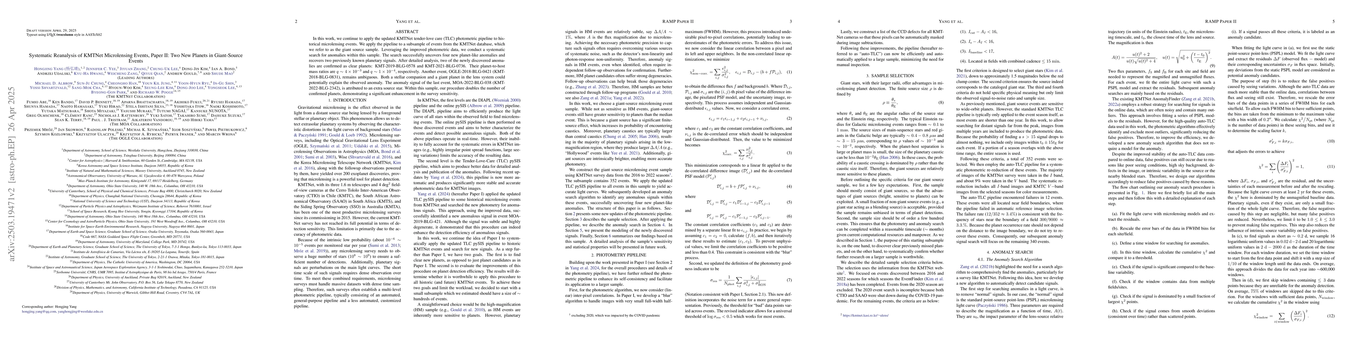 Thumbnail for Systematic Reanalysis of KMTNet Microlensing Events, Paper II: Two New
  Planets in Giant-Source Events